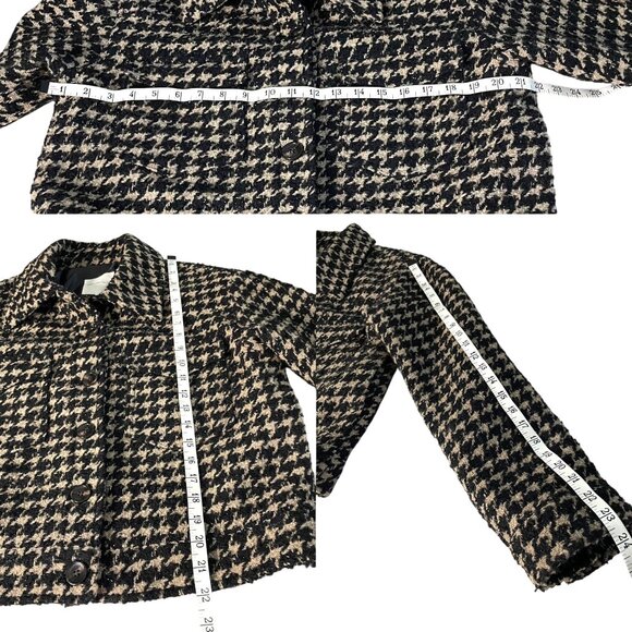 Avec Les Filles Lea Houndstooth Size L Cropped Tweed Wool Blazer Jacket Metallic - Picture 5 of 9